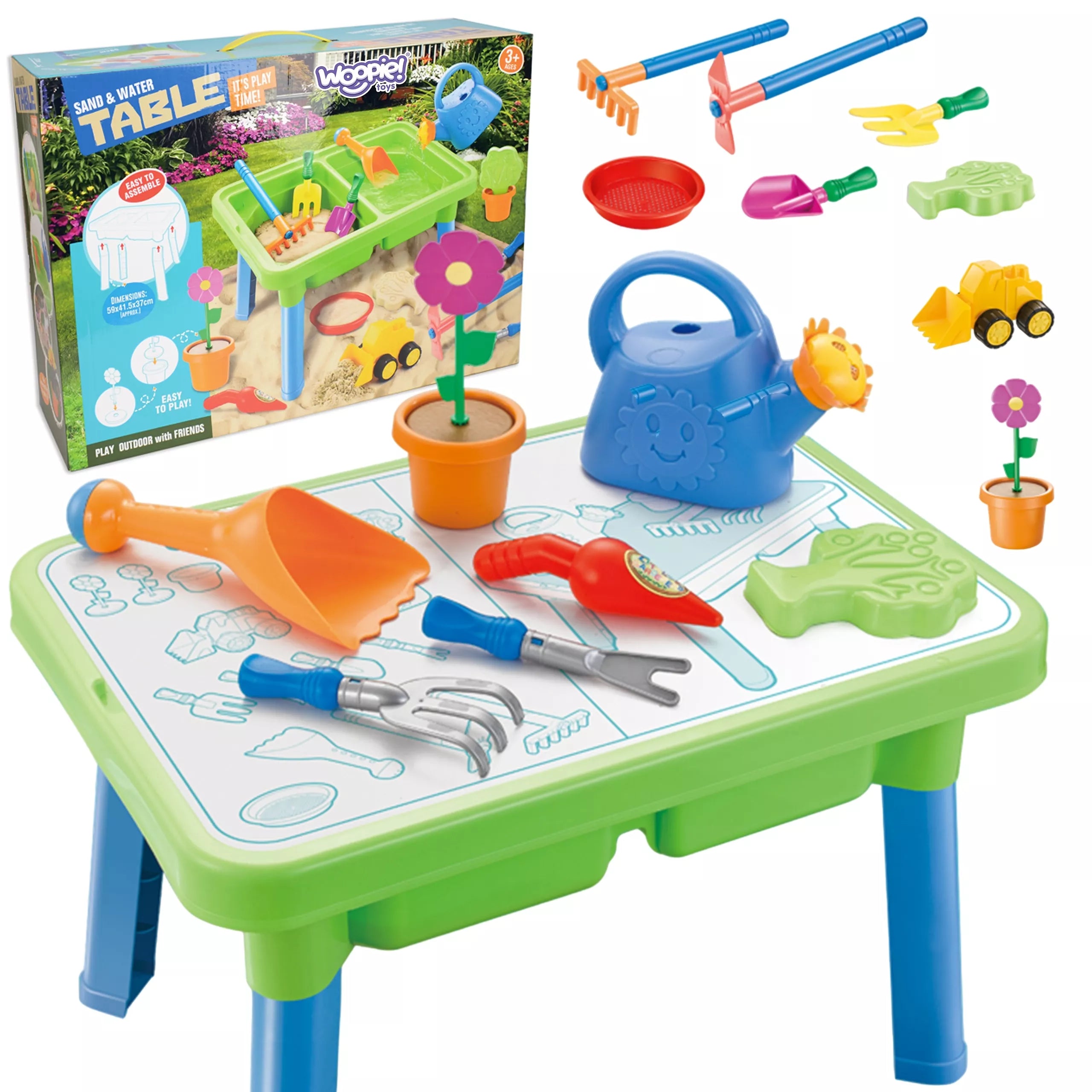 Vandens staliukas 2in1 smėlio dėžė 13 priedai